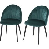 HOMCOM Komplet 2 oblazinjenih jedilnih stolov z nordijsko in ergonomsko zasnovo, kovinski in žametni zeleni stoli za kuhinjo in dnevno sobo, 52x54x79cm, (20745199) | Shoptok.si