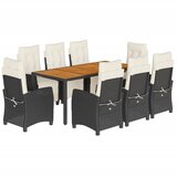  9-dijelni vrtni blagovaonski set s jastucima crni od poliratana Crna 190 cm table length | shoptok.hr