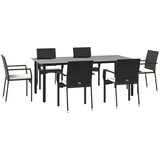  7-dijelni vrtni blagovaonski set s jastucima crni od poliratana Crna Dužina stola 200 cm | Shoptok.si