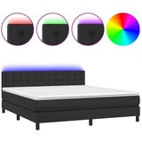  Box spring postelja z vzmetnico LED črna 160x200 cm um. usnje, (20789393) | Shoptok.si