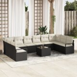vidaXL 10-delni vrtni kavč set z blazinami rjavi poli ratan | Shoptok.si