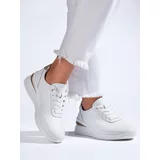 SHELOVET women's leather white wedge sneakers