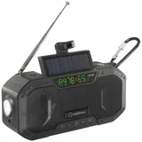 RF-CR-300 vanjski radio UKW (1014), MW (1018) radio za hitne slučajeve, Bluetooth®, SD mogućnost punjenja, solarni panel, ručna obrtaljka, džepna svjetiljka crna