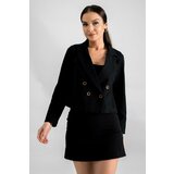 armonika Women's Black Double Breasted Collar Gabardine Crop Jacket cene