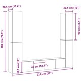 vidaXL 6-delni komplet TV omaric stensko črna hrast inženirski les, črno hrastovo TV stojalo 80x30x30 cm iz inženirskega lesa, stenske TV omarice - 2 kosa črna hrast, 30.5x30x90 cm, narejene iz inženirskega lesa | Shoptok.si