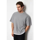 Trendyol Men's Gray Oversize Piece Detailed Textured 100% Cotton T-Shirt