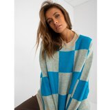 Fashion Hunters Oversized blue and beige checkered sweater for women Cene