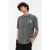 Trendyol Anthracite Men's Relaxed Fit Cycling Collar Short Sleeve Acid Wash Printed T-Shirt Cijene