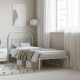 Maison Chic Kovinski Posteljni okvir - Enojna postelja - Postelja za odrasle z vzglavjem bel 90x200 cm, (21694183) | Shoptok.si