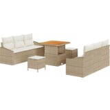 vidaXL 9-delni set vrtnega kavča z blazinami Bež Poli Ratan Akacija | Shoptok.si