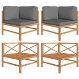 vidaXL Kotni kavči 2 kosa s temno sivimi blazinami trdna tikovina, (20661549) | Shoptok.si