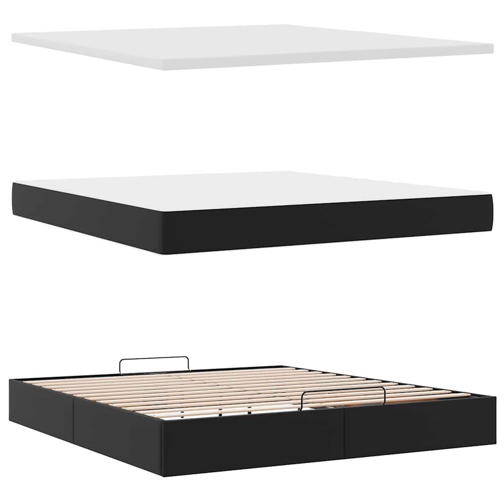 vidaXL Otomanski posteljni okvir z vzmetnico črn 160x200 cm um. usnje | Shoptok.si