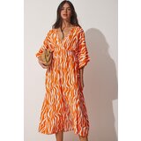  Women's Orange Deep V Neck Summer Long Viscose Dress | Eponuda.ba