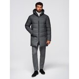 Ombre Men's long quilted jacket with hood - grey | Shoptok.si