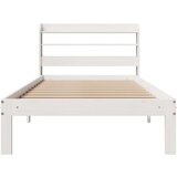 vidaXL Posteljni okvir z vzglavjem bel 100x200 cm trdna borovina | Shoptok.si