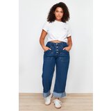Trendyol Curve Dark Blue Curling Leg Detailed Straight Fit Jeans | Shoptok.si