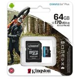 Kingston MicroSD 64GB, Canvas Go! Plus, Class10 UHS-I U3 V30 A2, Read up to 200MB/s, for 4K and FullHD video recording, w/SD adapter ( SDCG Cene