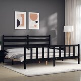  Okvir za krevet s uzglavljem crni 200 x 200 cm od masivnog drva | shoptok.hr