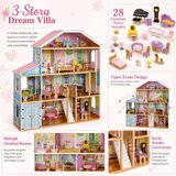 Ginger Home Velika drvena kuća za lutke Grand Villa, 4 etaže, 28 komada namještaja, 119x31,5x122,5 cm | shoptok.hr