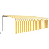 vidaXL Ročno zložljiva tenda s senčilom LED 5x3 m rumena in bela | Shoptok.si