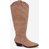 Boto Insulated cowboy boots with heel from eco suede beige Jovianne | shoptok.hr