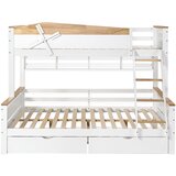 Lumor Pogradna postelja 90x200 cm in 140x200 cm z lestvijo, policami in dvema predaloma - borov les in Mdf - bela, (22156794) | Shoptok.si