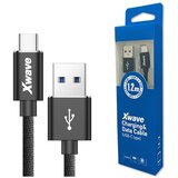 X Wave kabl usb tip c muški na tip a muški 1.2M 3A, pvc crni pleteni Cene