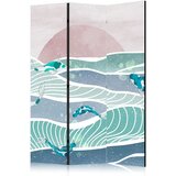  Paravan - Picturesque Landscape With Fish - Sunset And Koi Fish in Shades of Turquoise And Blue. Floating Above The Water 135x17 u