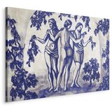  Slika - Ancient vineyard - three women in a portal painted with blue ink 120x80 Na talijanskom platnu | shoptok.hr