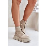 Kesi Zazoo Leather Ankle Boots On Platform And Wedge Beige Cene