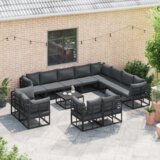 vidaXL Vrtna sedežna garnitura 12 pcs Črna 353 x 283 x 71 cm Aluminij | Shoptok.si