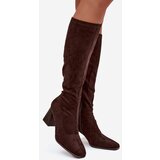 Boto Women's Heeled Boots with Stitching Chocolate Celandine | Shoptok.si