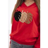 Kesi Women's sweatshirt with a V-neck and velvet leaf red | Shoptok.si