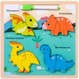  Drvena edukativna slagalica DINOSAURI s pločom za crtanje - TREX | shoptok.hr