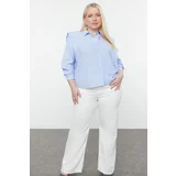 Trendyol Curve Blue Stone Crop Woven Shirt with Padded Sleeves