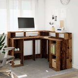 vidaXL Radni stol s LED svjetlima boja staro drvo 130x130x91 cm drveni | shoptok.hr