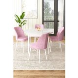 Hanah home Rox - White, Pink WhitePink Dining Table & Chairs Set (5 Pieces) | ePonuda.com