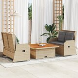  3-dijelna vrtna garnitura od poliratana s jastucima bež 110 x 110 x 40/71 cm | Shoptok.si