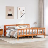 Maison Chic Posteljni okvir - Dvoposteljna postelja - Zakonska postelja z vzglavjem voščeno rjava 200x200 cm borovina, (21693883) | Shoptok.si