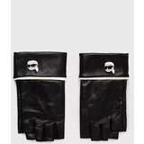 Karl Lagerfeld Usnjene rokavice brez prstov ženske, črna barva, 245W3605