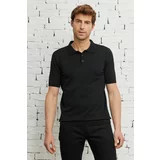 ALTINYILDIZ CLASSICS Men's Black Standard Fit Normal Cut Polo Neck Short Sleeved Knitwear T-Shirt.