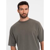 Ombre Men's LOOSE FIT cotton t-shirt with round neckline - dark olive | shoptok.hr