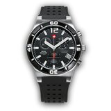 Swiss Military quartz chronograph crni srebrni sportski ručni sat sa crnim gumenim kaišem 601413 Cene