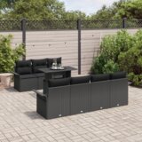  8-dijelni set za sofu sa jastucima crni poli ratan | shoptok.hr