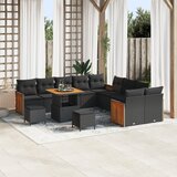 vidaXL set vrtnih sofa s 13 dijelova s jastučićima crni poli ratan akacija, set vrtne blagovaonice od 3 dijela s jastučićima crni poli ratan akacija | shoptok.hr