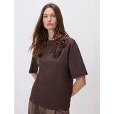 Reserved Majica kratkih rukava od merceriziranog pamuka - tamnosmeđe | shoptok.hr