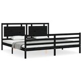 The Living Store Posteljni okvir z vzglavjem črn 200x200 cm trden les - Posteljni Okvir, (21526808) | Shoptok.si