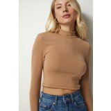 Happiness İstanbul Women's Biscuit Standing Collar Corduroy Camisole Crop Blouse Cene