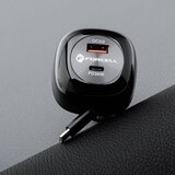 forcell Auto punjač F-Energy Alu USB C + USB A + uvlačivi kabel USB C PD QC4.0 SFC2.0 3A 75W crni | shoptok.hr