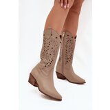 Boto Leather Boots With Perforated Shaft Dark Beige Zazoo 3714 | Shoptok.si